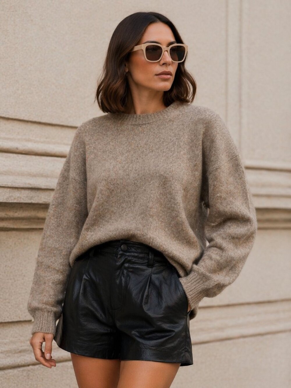 Zara Oversized Wool Cashmere Knit Sweater Beige Crewneck Size L
